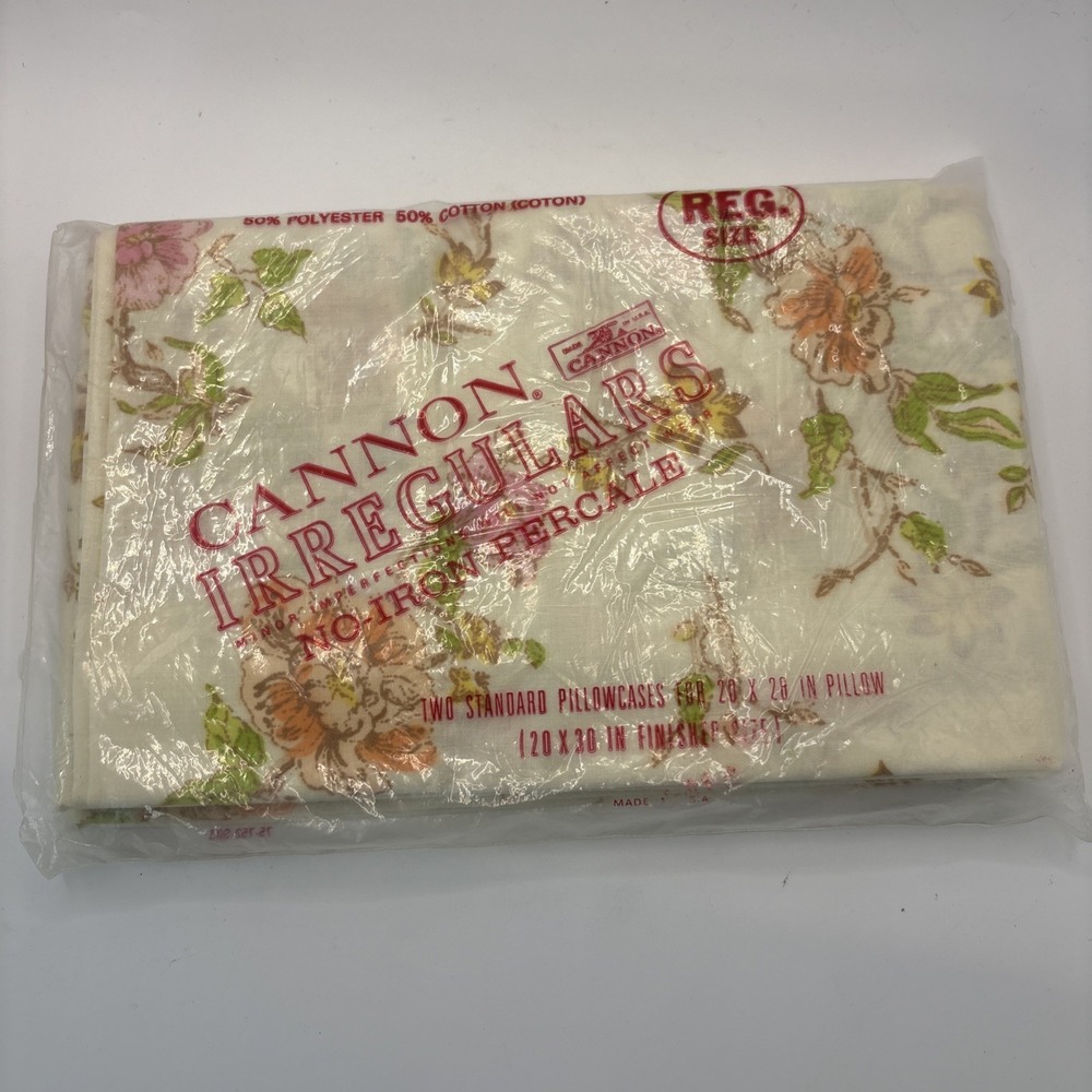 Vtg Cannon Irregulars‎ No Iron Percale Pillowcases Cottagecore Floral Deadstock